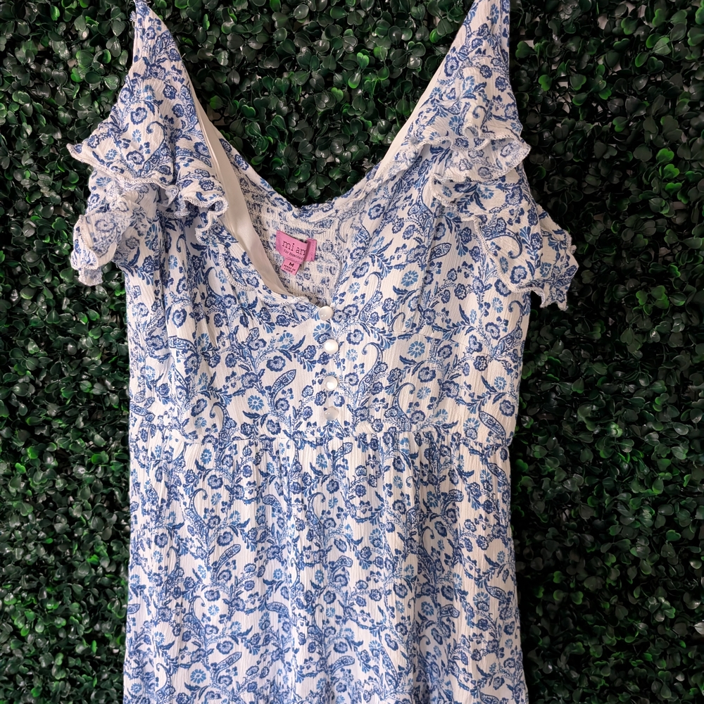 Blue and White Floral Ruffle Sundress